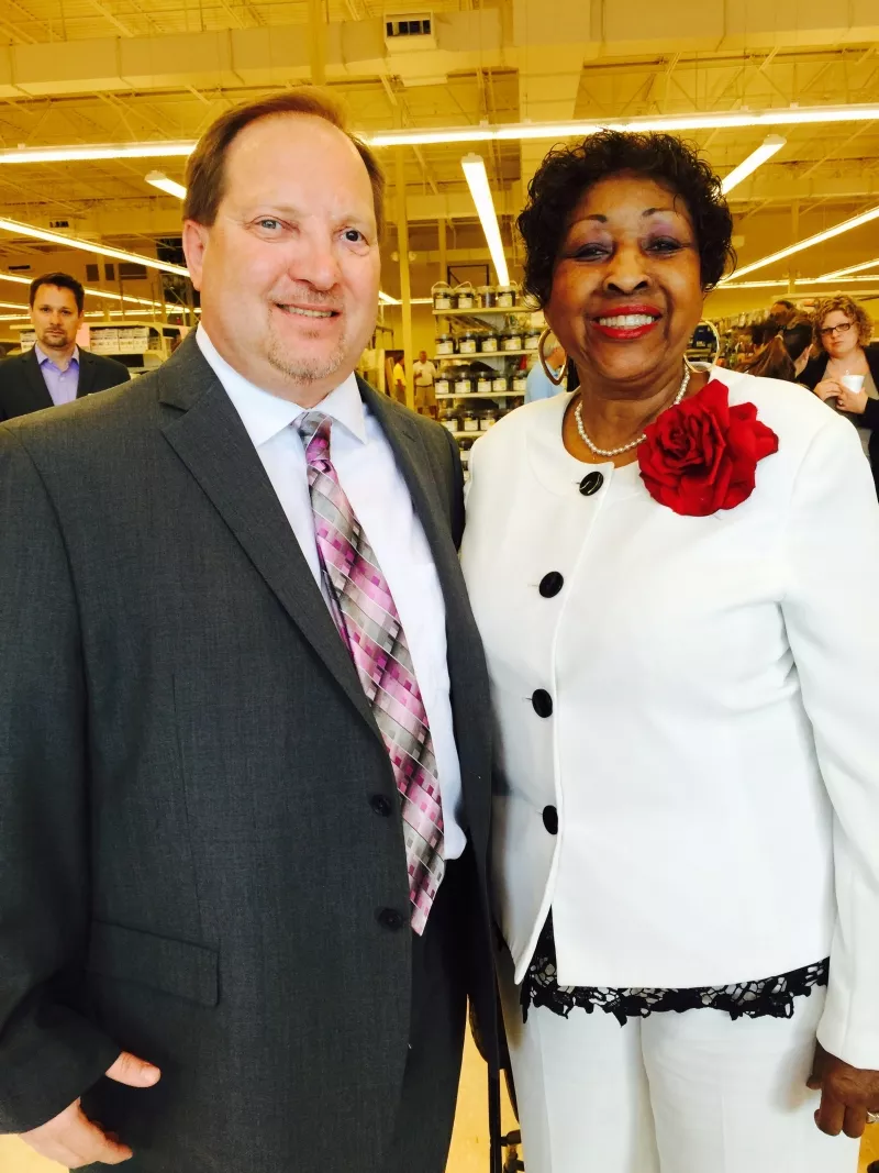 Coastal Empire Habitat for Humanity Executive Director Michael Weathers cut the ribbon on the new ReStore on MLK Blvd. with Mayor Edna Jackson.
