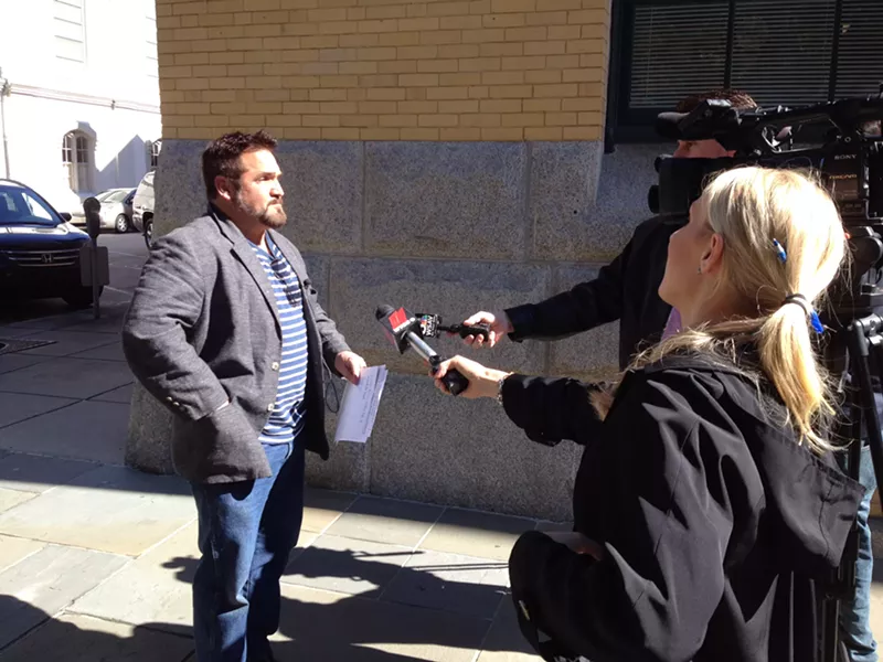 County Commissioner Dean Kicklighter showed up at the Common Cause of GA press conference to respond to the allegations against him. - JIM MOREKIS