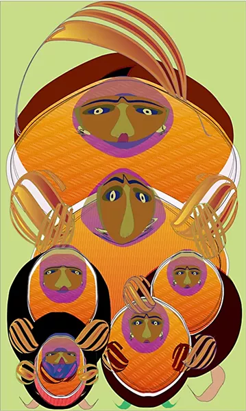 ‘Family of Six,’ digital Illustration, archival inks on canvas by Clara Aguero Ortiz