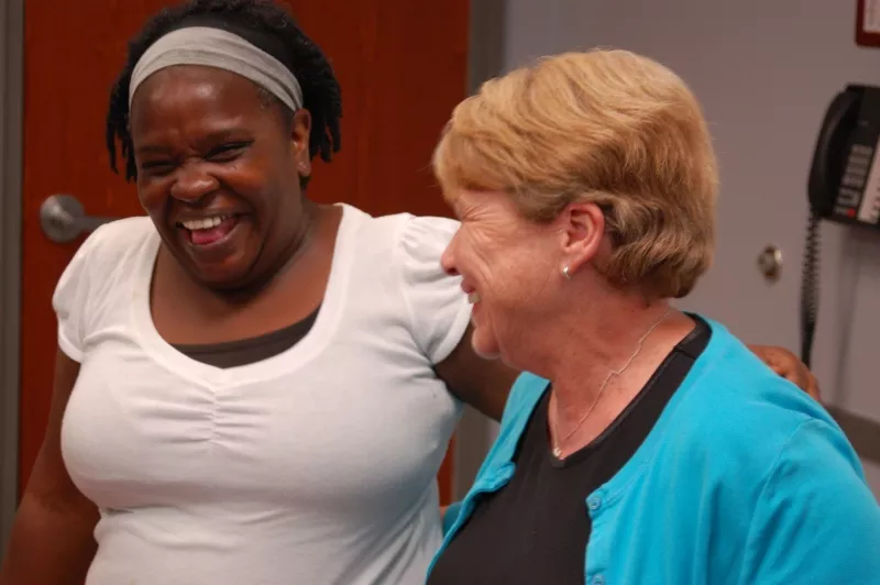 ‘Laughter is medicine’ is not just a phrase, it’s a scientific fact. One aspect of the Canyon Ranch Institute Life Enhancement Program is to experience joy as part of everyday life. Savannah CRI Life Enhancement Program participant Glennis Cadel and Christine Ferrelle, PNP, Nurse Practitioner on the CRI Life Enhancement Program Core Team enjoy the graduation of the first CRI Life Enhancement group at Curtis V. Cooper Primary Health Care.