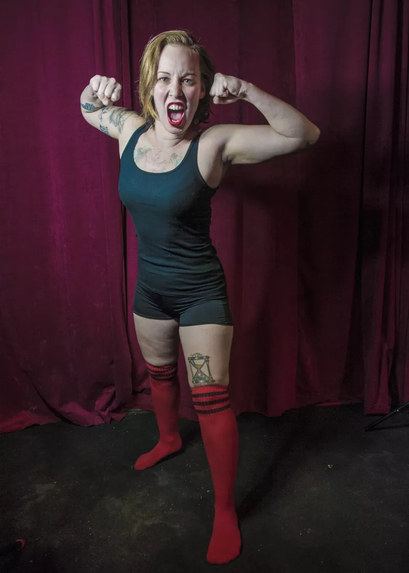 MISS MARY SMACK DOWN: Born and raised at a junkyard in Reno, Nevada. “Don’t go crying to your mommy after I spank you in front of all these people!” - Calling it now: Miss Mary Smack Down is this year’s dark horse. Think Clint Eastwood in Unforgiven. Think Rocky if Rocky kicked ass in 2011, had a baby, then decided to hop back in the ring. - Three years ago, Miss Mary was Blood Wrestling’s champ, decimating her opposition in a legendary match. Watching Routh’s iron fist rule for two years, she had to throw on the spandex and take back what was hers. - GEOFF L. JOHNSON