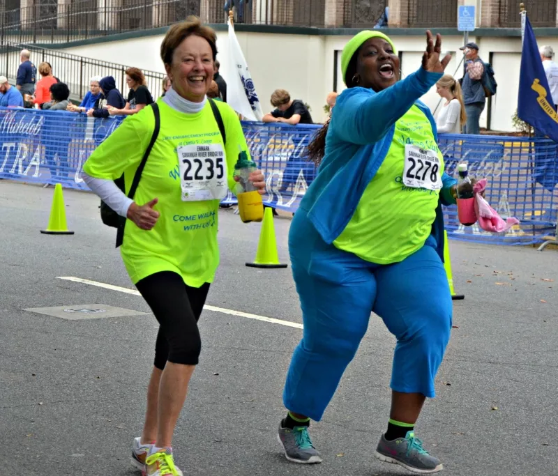Sandy Haeger and Sharel Young crossed the finish line of the Savannah River Bridge Run together. They ran and walked the 5K as a duo to encourage each other to keep up their pace and complete the challenge that meant so much to them.