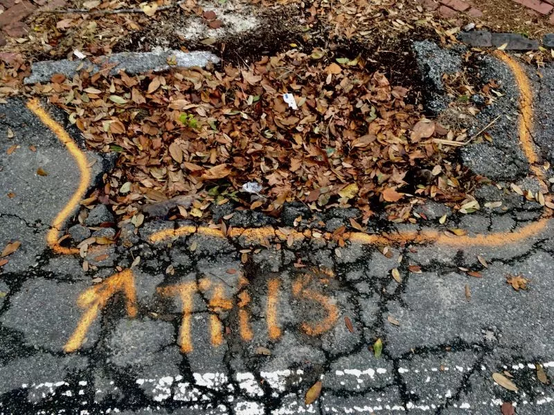 This is a hole that consumes most of the Lincoln Street bike lane near Hall Street. The prospect that it and other pavement damage on one of Savannah’s most heavily used bicycle corridors could be repaired in 2019 is reason to welcome the new year.