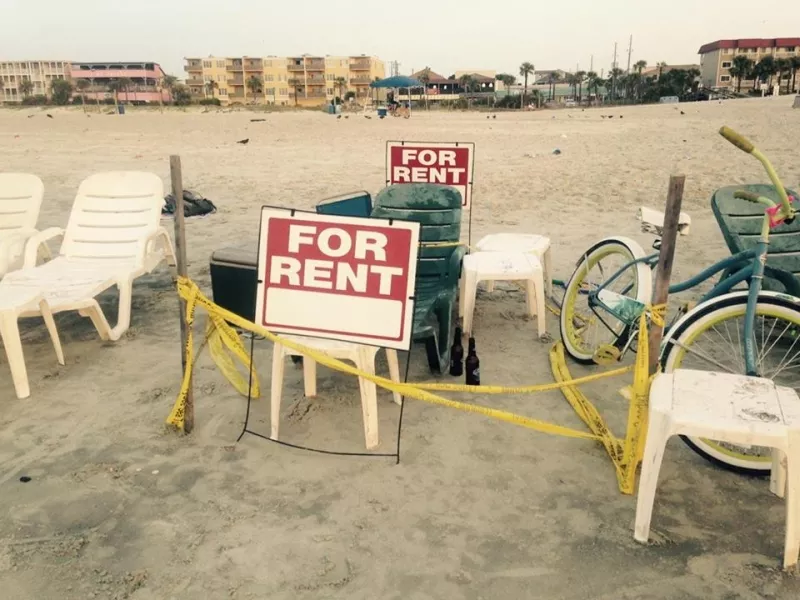 Vandals used stakes and caution tape belonging to a leatherback sea turtle nest to cordon off their beach stuff. Photo courtesy of TIMSC - TYBEE ISLAND SCIENCE MARINE CENTER