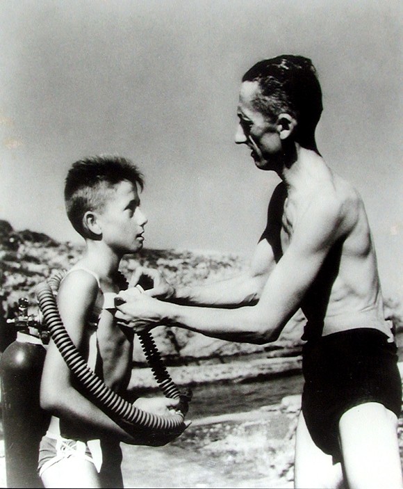 A young Jean-Michel with his famous father Jacques Cousteau