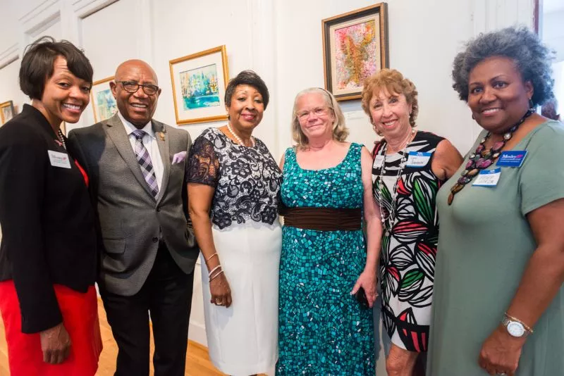 (L to R) Tammie Mosley, state representative Mickey Stephens, former mayor Edna Jackson, plus political mavens Jean McRae, Lynn Goodman and Helen Jordan came to the Beach Institute to support Georgia’s WIN List. Photos by sean Thomas