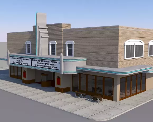 A new grand entrance could reorient the building towards Bull Street, and commercial tenants could flank this entry, as with the Fox Theatre in Atlanta. - RENDERING BY JASON COMBS