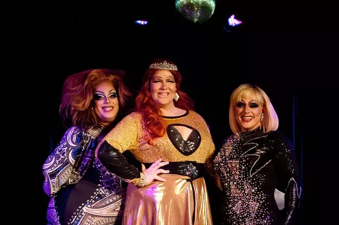 Chi-Chi Bonet Sherrington (l.) and Blair Williams (r.)congratulate Club One Star Search winner Carmen iCandy. - ANN SOSBE