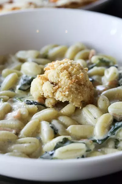 The salmon pasta.