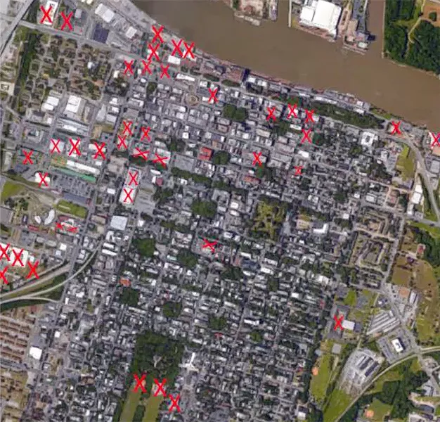 Red X’s show where modern hotels, parking garage and other - large construction projects have destroyed portions of entire archaeological sites. These are only some examples, and do not include other areas where sites have been damaged partially. - FROM THE SAAG PRESENTATION