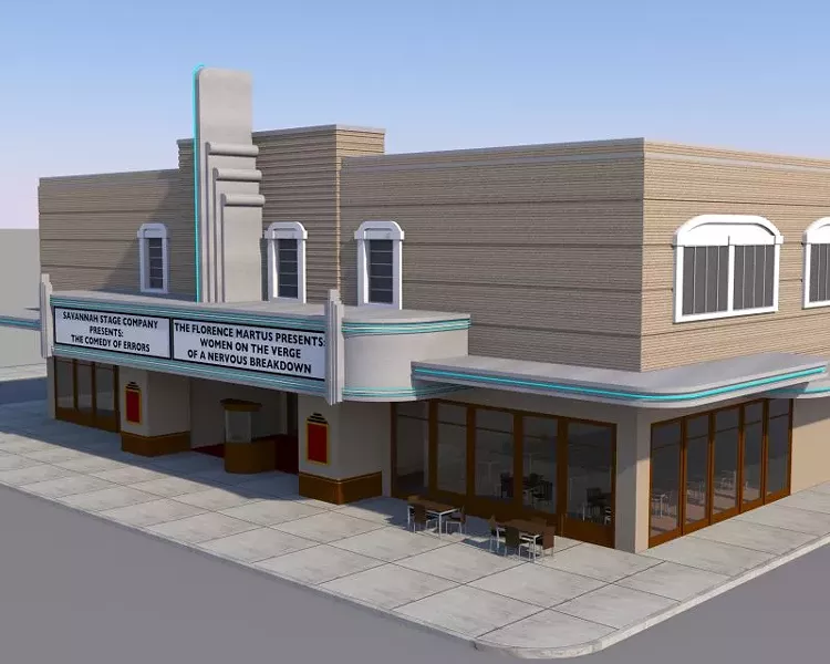 A new grand entrance could reorient the building towards Bull Street, and commercial tenants could flank this entry, as with the Fox Theatre in Atlanta. - RENDERING BY JASON COMBS