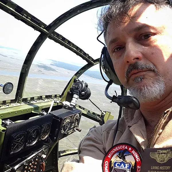 Selfie of the author in the nose of the B-25, where the bombardier sat.