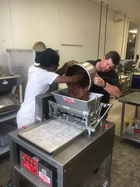 Making the chocolate chewies.