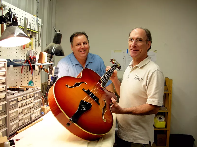 Howard Paul, left, and Robert Benedetto, right, show off a six-stringed masterpiece.