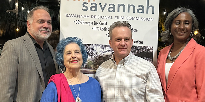 L-R Charles “Bo” Bowen, founder of the Savannah Film Alliance,  Judith More, president of SWIFT,  and  Randy Davidson, President of Georgia Entertainment News, LaRonda Sutton, co-president of Georgia Production Partnership.