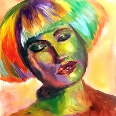 A Painting part of the &ldquo;Faces of 2020&rdquo; collection by Elise Aleman on the wall at Gallery Espresso.