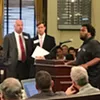 The Stage On Bay owner Charlie Schmitt stands with attorney Will Claiborne as West Savannah resident Charles Brown speaks in support of the project at today's City Council meeting. The Stage On Bay owner Charlie Schmitt stands with attorney Will Claiborne as West Savannah resident Charles Brown speaks in support of the project at today's City Council meeting.