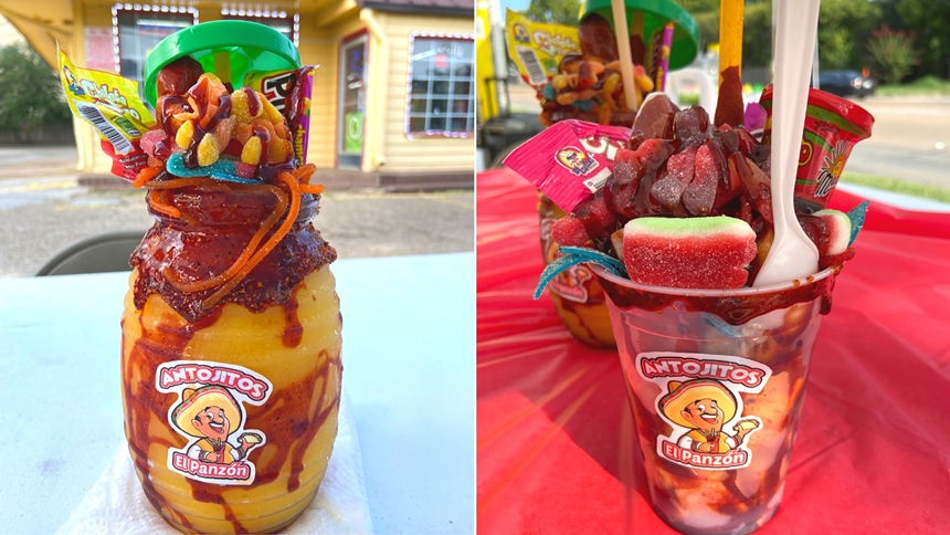 Mango slushie on the left and on the right, my friends, is a fruit cup with pineapple, jicama, strawberry and cucumber. - TAYLOR GIRARDI