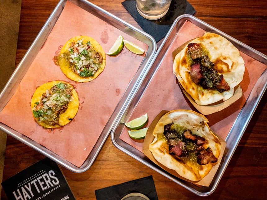 Yes, at Hayter's Bar & Lounge, you can order Mexicue tacos from Hurtado's next door! - SEAN WELCH