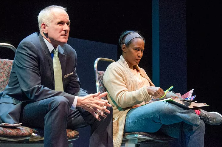 Sam Gregory and Jada Suzanne Dixon in White Guy on the Bus at Curious in 2016. - CURIOUS THEATRE COMPANY