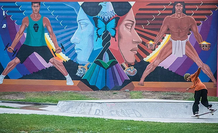 Detail of "La Alma," by Emanuel Martinez, La Alma Recreation Center, 1325 West 11th Avenue. - EVAN SEMÓN