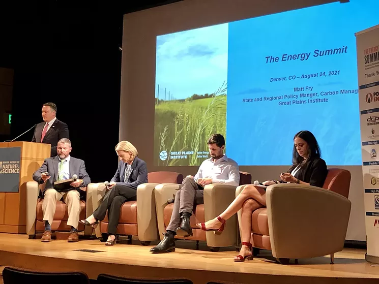 Occidental Petroleum's Ryan Edwards (second from right) showed support for the IPCC climate change findings. - CHRIS WALKER