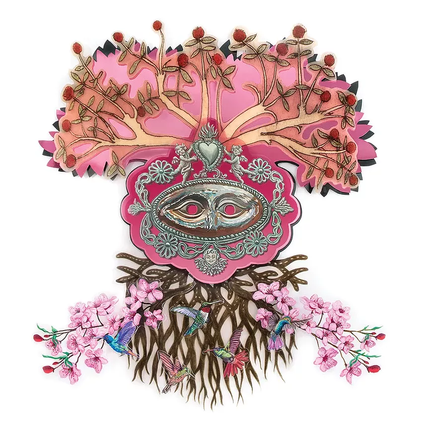 Pamela Joseph, “Prunus Cerasus (Cherry Blossom),” 2020, acrylic and mixed media on plexiglass. - PAMELA JOSEPH, MICHAEL WARREN CONTEMPORARY