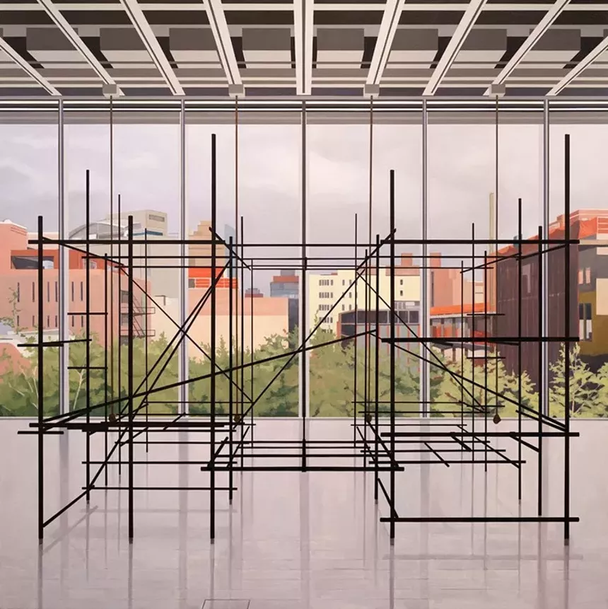 Sarah McKenzie, “Cage (Whitney Museum with Brendan Fernandes),” 2020, oil and acrylic on canvas. - SARAH MCKENZIE, DAVID B. SMITH GALLERY