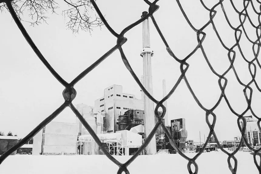 Josh Davy's Lonely Drawings of Industrial Ruins - are on display at the Talk Gallery. - JOSH DAVY, DISCUSSION GALLERY