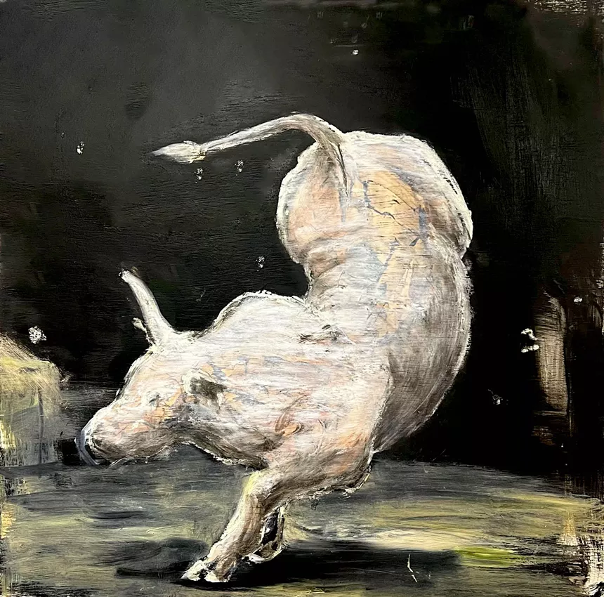 Michael Dowling captures the bull by the horns in the waiting room. - MICHAEL DOWLING