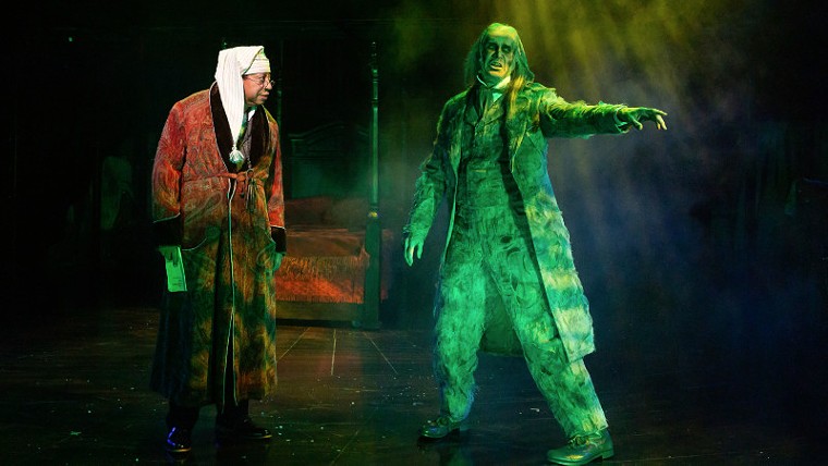David Rainey as stage director/Scrooge and Todd White as Marley.  - Photo by Lin Lin