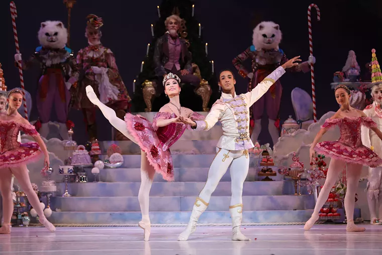 Houston Ballet Principal Soo Youn Cho as the Sugar Plum Fairy and Soloist Harper Watters as the Nutcracker Prince with Artists of Houston Ballet in Stanton Welch’s The Nutcracker. - PHOTO BY AMITAVA SARKAR, COURTESY OF HOUSTON BALLET