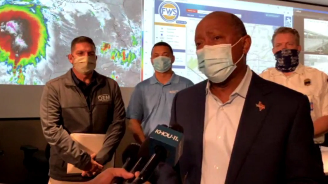 Houston Mayor Sylvester Turner addressed Tropical Storm Nicholas Monday from Houston's emergency center.