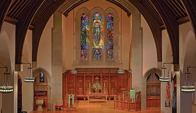 These windows in Springfield’s Westminster Presbyterian Church at 533 S. Walnut St. exemplify Gothic style in stained glass art. “They employ the traditional method of painting almost every individual piece of glass with frit – ground - PHOTO BY ROBERT W. FOX, PRESIDENT, PHOTOGRAPHIC SERVICE CORPORATION