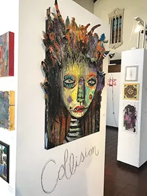 Just a few of the 159 works that were on display at this weekend’s “Collision” exhibit. - PHOTO COURTESY OF THE PHARMACY GALLERY AND ART SPACE