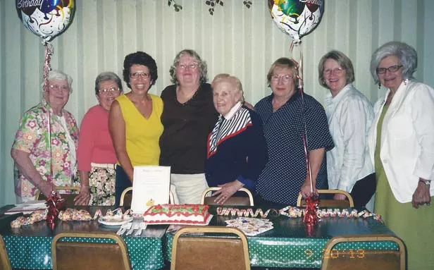 Current Kappa Chapter members at a recent gathering are, from left, Audrey Roesch, Virginia Wells, Sally Petrone, Mary Bruyere, Doris Fischer, Stephanie Peske, Lois Moorman and Bernadine Mikels. Rita Ryan, another member, is not in the picture.