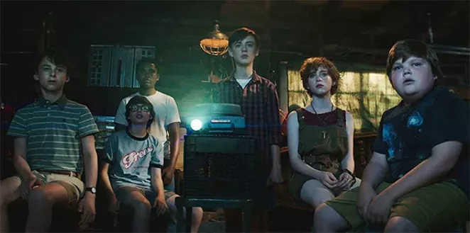 Wyatt Oleff, Jack Dylan Grazer, Finn Wolfhard, Chosen Jacobs, Jaeden Lieberher, Sophia Lillis and Jeremy Ray Taylor in It. - PHOTO COURTESY WARNER BROS. PICTURES