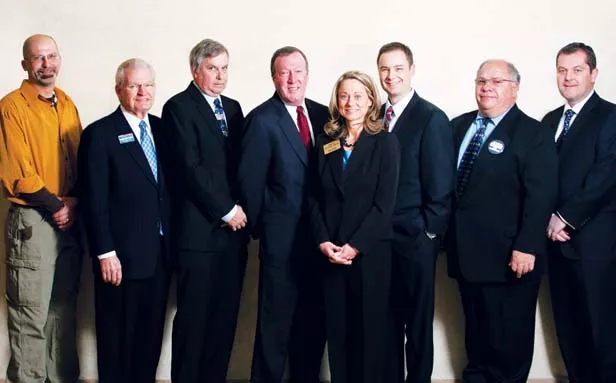 The candidates in Springfield's mayoral primary are (left to right) John G. Thomas, Mike Houston, Frank Kunz, Mike Farmer, Sheila Stocks-Smith, William McCarty, Mario Ingoglia and Mike Coffey. - PHOTO BY TERRY FARMER PHOTOGRAPHY