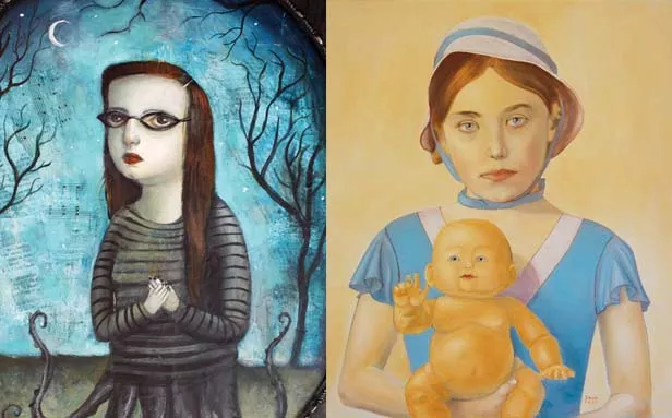 Springfield Artist Felicia Olin’s self-portrait from her series titled Jim and I. Chicago Artist Paul Jurgens’ oil painting titled Quinn’s Madonna.