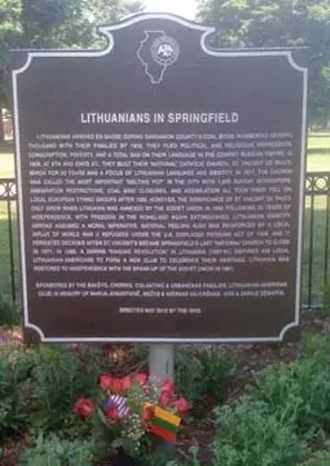 The “Lithuanians in Springfield” historical marker was unveiled on May 19 in Enos Park. - PHOTO BY WILLIAM FURRY
