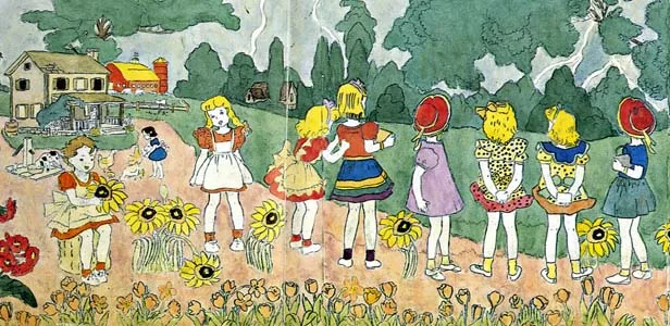 Detail of an untitled Darger painting of the “Vivian Girls,” who inhabited the artist's fantasy world. - PHOTO BY KIYOKO LERNER