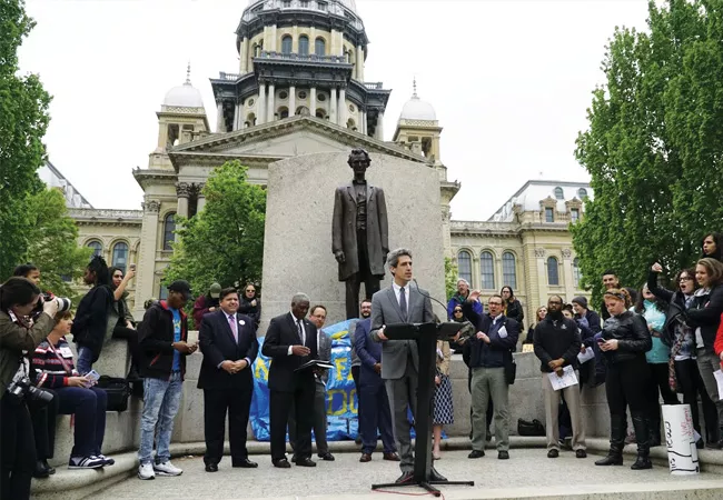 Sen. Daniel Biss, Democratic candidate for governor, said Gov. Rauner is “doing a good job” of driving university students away from Illinois, to schools in other states. - PHOTO BY LEE MILNER