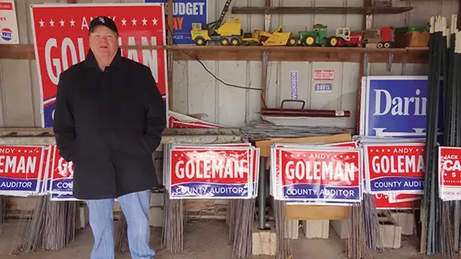 A year before running for Sangamon County auditor, Andy Goleman spent $10,000 on yard signs. No one ran against him. - PHOTO BY BRUCE RUSHTON
