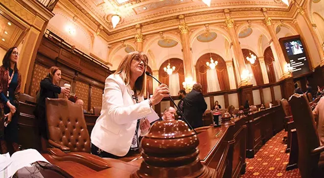 Senate sponsor Melinda Bush, D-Grayslake, speaks on the chamber floor Friday about the Reproductive Health Act. The bill, which repeals and replaces current abortion law in Illinois, was passed by the Senate late Friday, May 31. The bill now goes to Gov. - PHOTO COURTESY OF ILLINOIS SENATE DEMOCRATIC CAUCUS