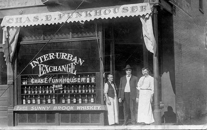 Charles Funkhouser’s saloon at 721 East Adams Street, which likely closed not long after Springfield went “dry” in 1917. Between 1909-1917, at least two women sued Funkhouser on the grounds that he sold their husbands alcohol and made t - PHOTO COURTESY OF THE SANGAMON VALLEY COLLECTION OF THE LINCOLN LIBRARY.