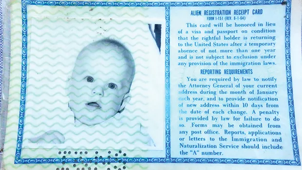 It didn't work in bars, but an ancient green card was just the ticket for securing jobs. - PHOTO COURTESY OF U.S. IMMIGRATION AND NATURALIZATION SERVICE