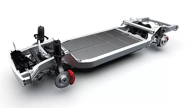 Rivian’s so-called skateboard chassis includes a rectangular battery at the very bottom along with motors and suspension systems to ensure a low center of gravity and adroit handling.
