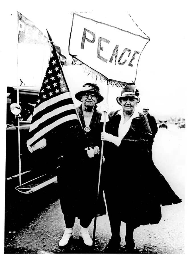 Jane Addams and an unidentified woman during a peace march. - PHOTO BY ALLEN, GORDON, SCHROEPPEL & REDLICH, INC. OF CHICAGO AND COURTESY OF THE ABRAHAM LINCOLN PRESIDENTIAL LIBRARY.