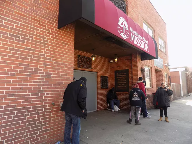 People gather at Washington Street Mission for coffee and a place to escape weather. - PHOTO BY BRUCE RUSHTON