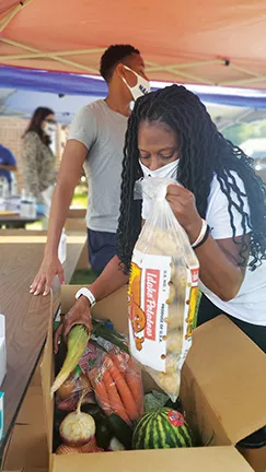 Teresa Haley goes through a box of produce at a recent NAACP food drive in Springfield. - PHOTO BY RACHEL OTWELL